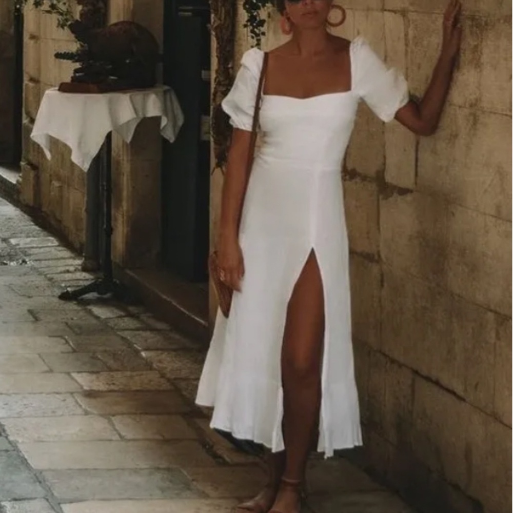 NWT A Classic Piece Reformation Belgium Linen Midi Dress - White - Picture 9 of 11